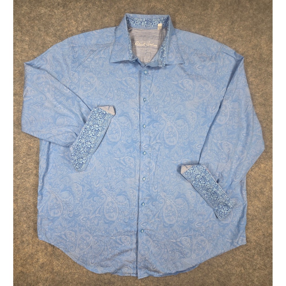 Robert Graham Flip Cuff Mens 3XLTE Blue Paisley Jacquard Button Down Shirt